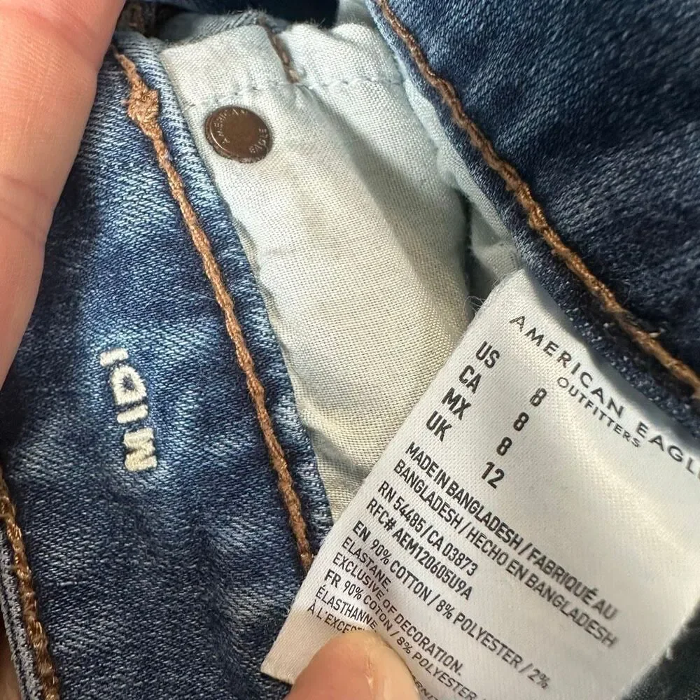 American Eagle distressed denim midi cut off shorts